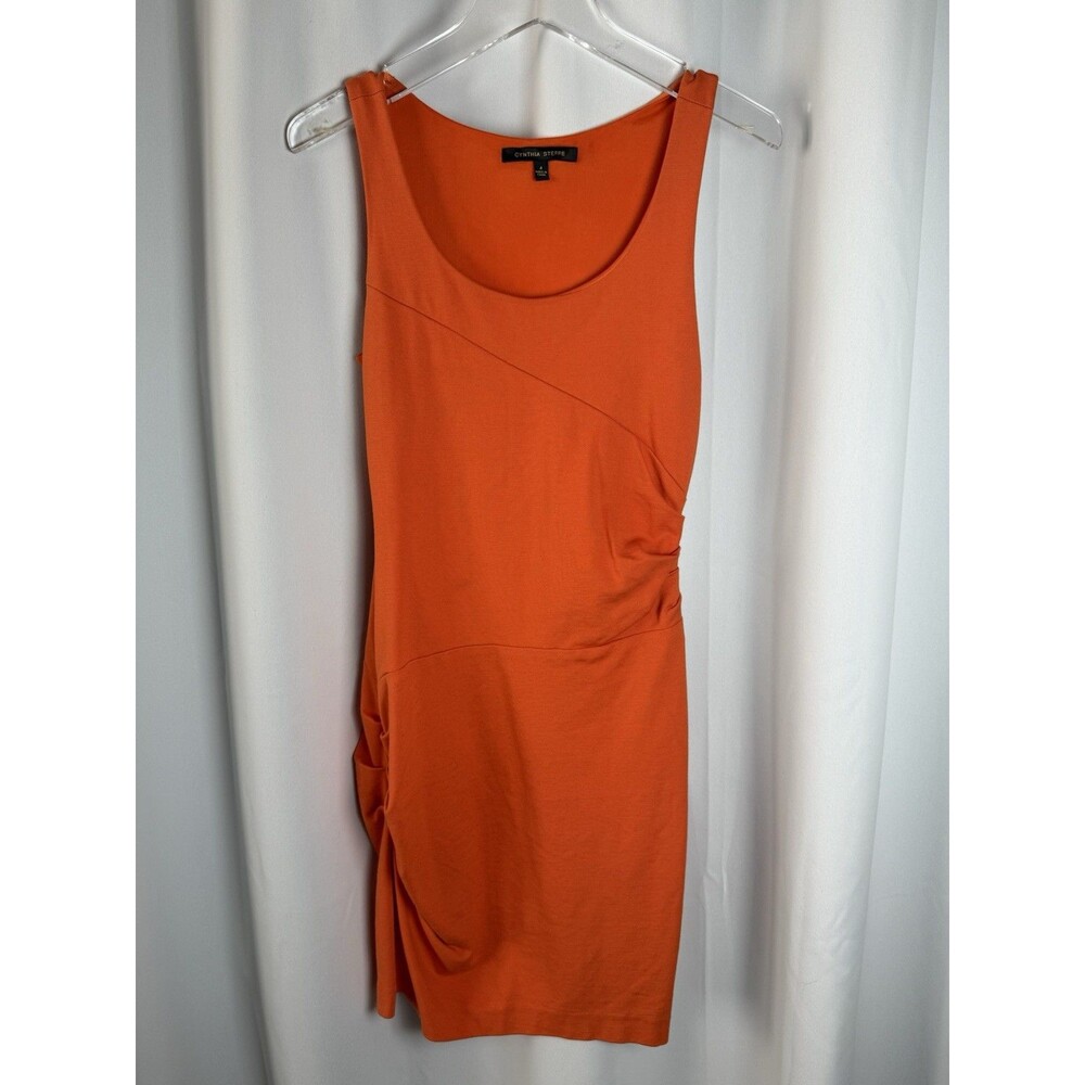 Cynthia Steffe Sleeveless Gathered Bodycon Knee Length Orange Dress Sz 4